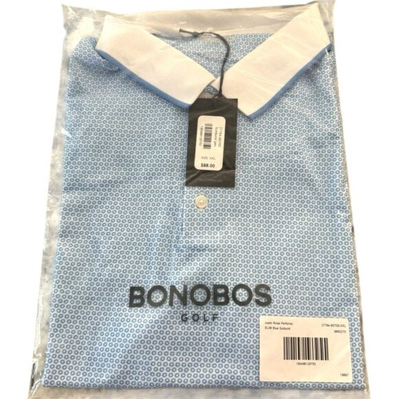 Bonobos Golf Shirt Polo Justin Rose Performance Slim Blue Sunburst XXL MSRP $89 - Picture 3 of 10